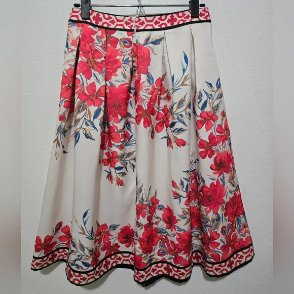 ​Flying Tomato Red Floral A-Line Skirt Geometric Border Boho Small - Picture 5 of 16